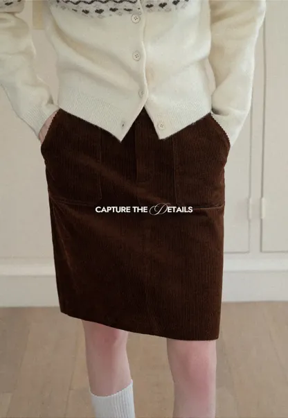 Corduroy Mini Skirt A-Line Design Women's Fashionable Bottoms