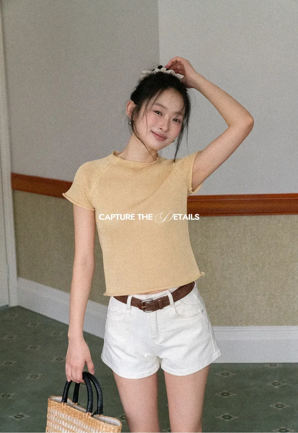 Short Sleeve Ribbed Knit Top with Raglan Sleeves