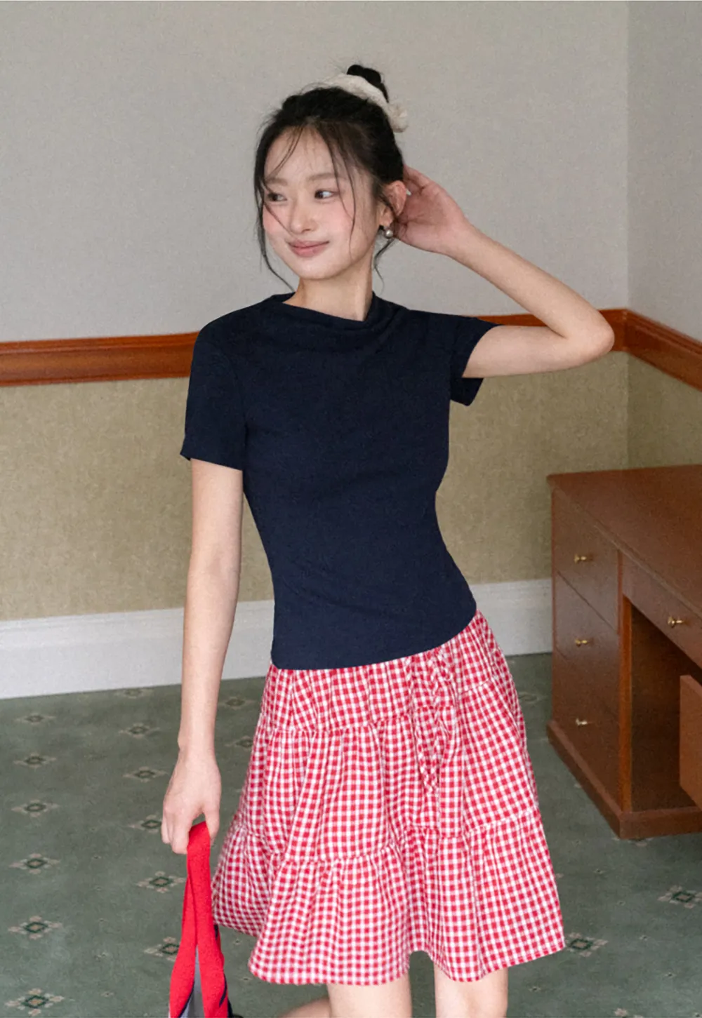 Gingham Pattern Tiered Skirt