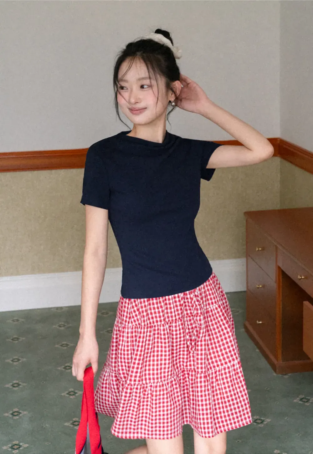 Gingham Pattern Tiered Skirt
