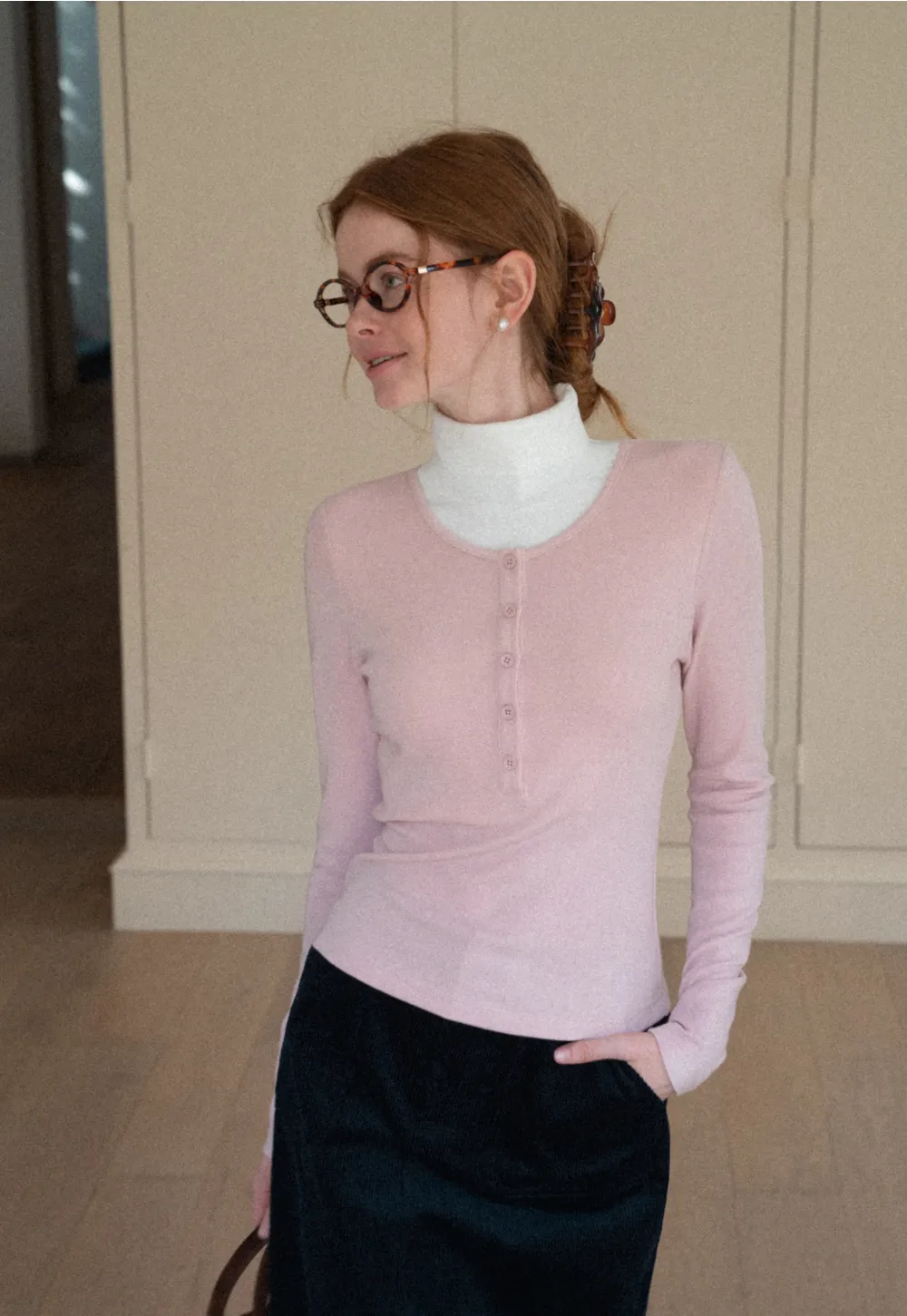 Stylish Gray Long-Sleeve Turtleneck Top