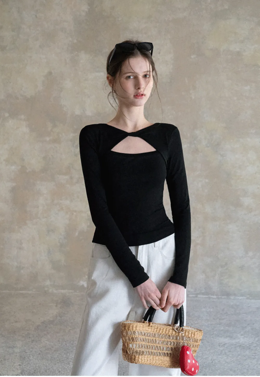 Long sleeve top with front cutout detail