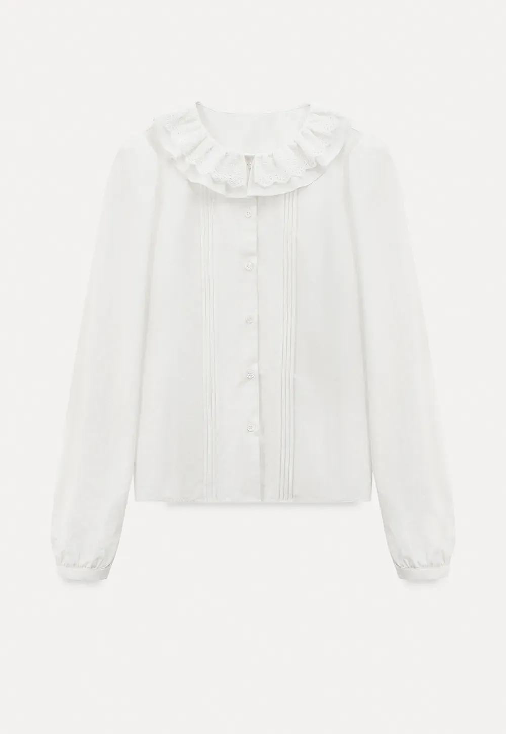 Elegant Blouse with Ruffled Collar and Pintuck Detail