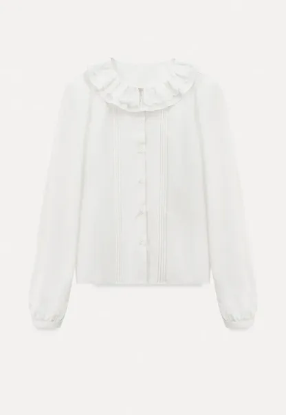 Elegant Blouse with Ruffled Collar and Pintuck Detail