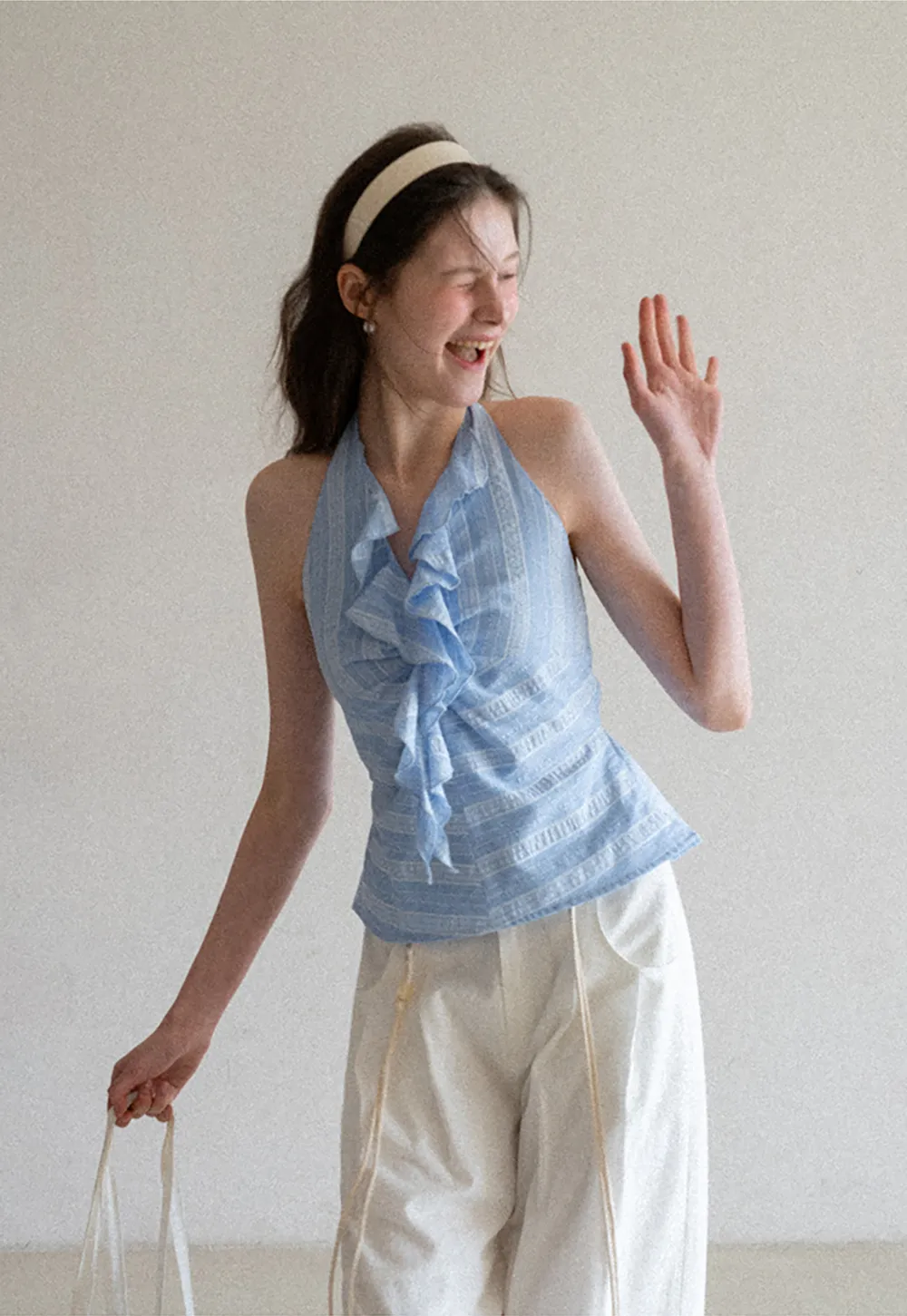 Halter Neck Top with Ruffled Detail