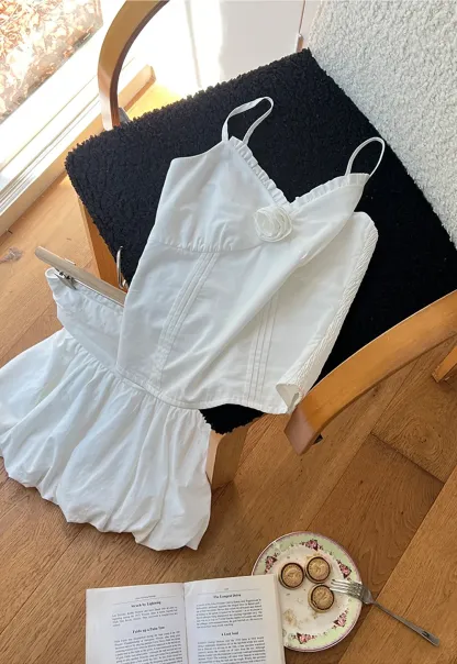 V neck sleeveless dress with floral embellishment