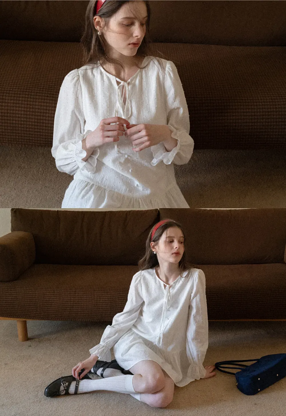 Elegant Long Sleeve Mini Dress with Flared Hem and Neck Tie