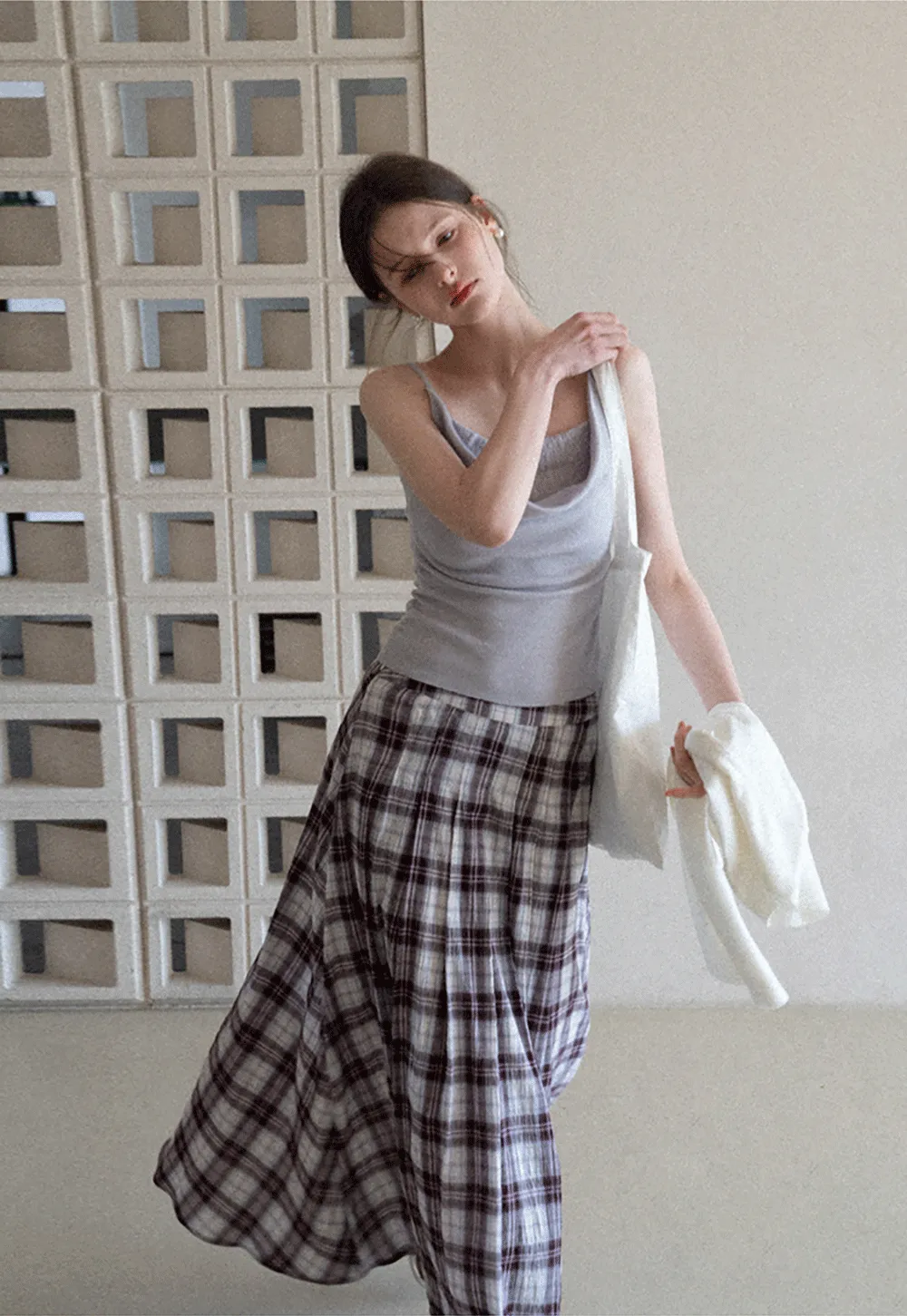 Plaid Pleated Midi Skirt