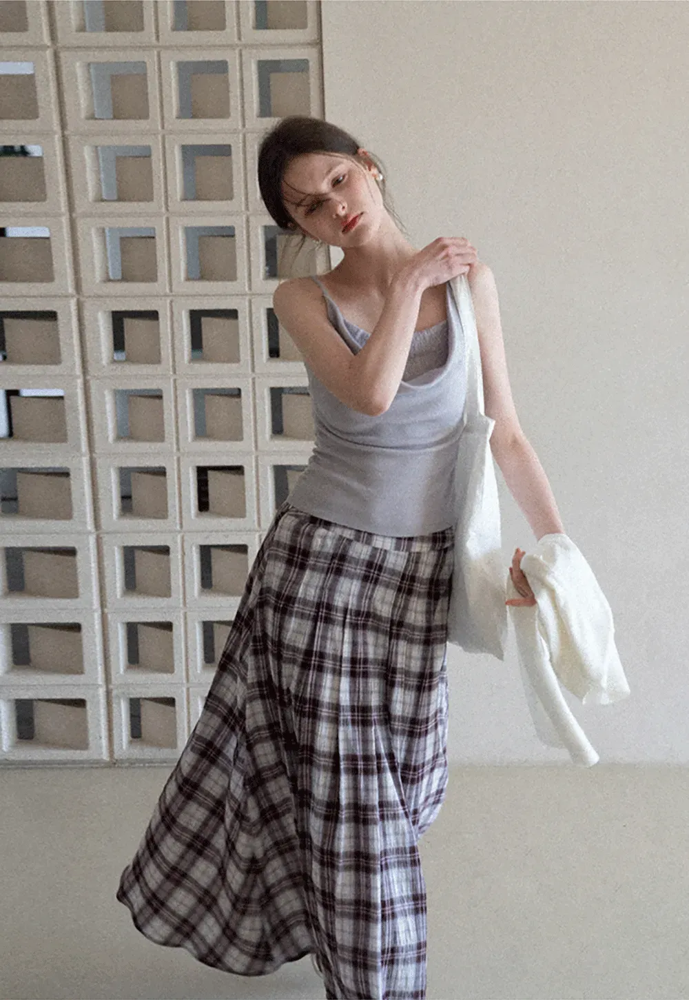 Plaid Pleated Midi Skirt