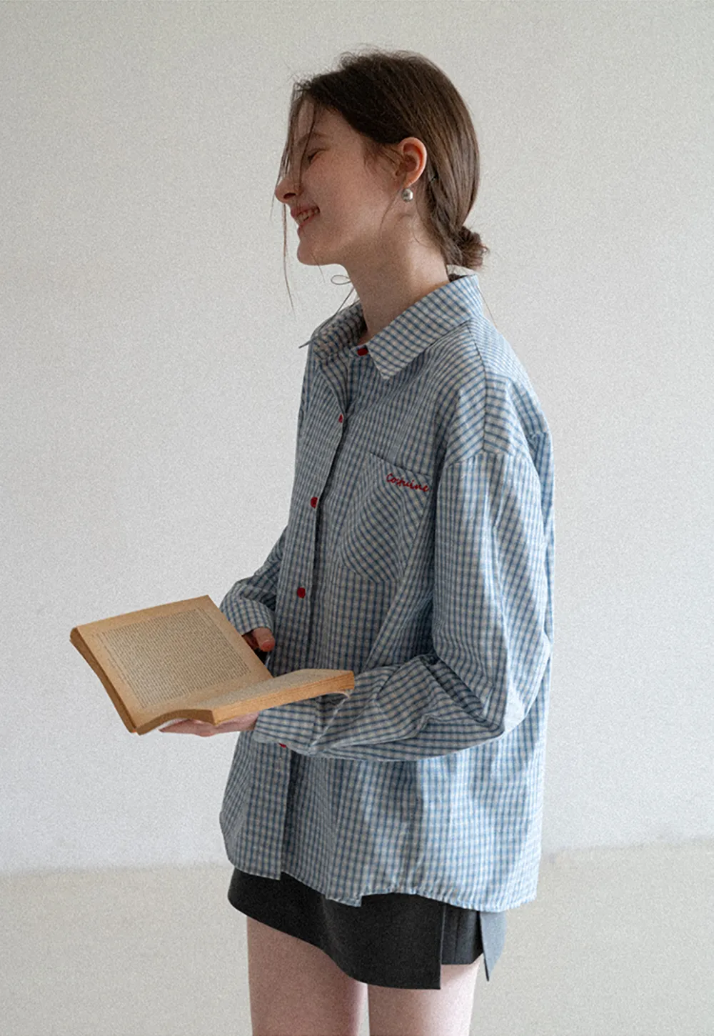 Oversized Checkered Button Up Shirt with Pocket Design