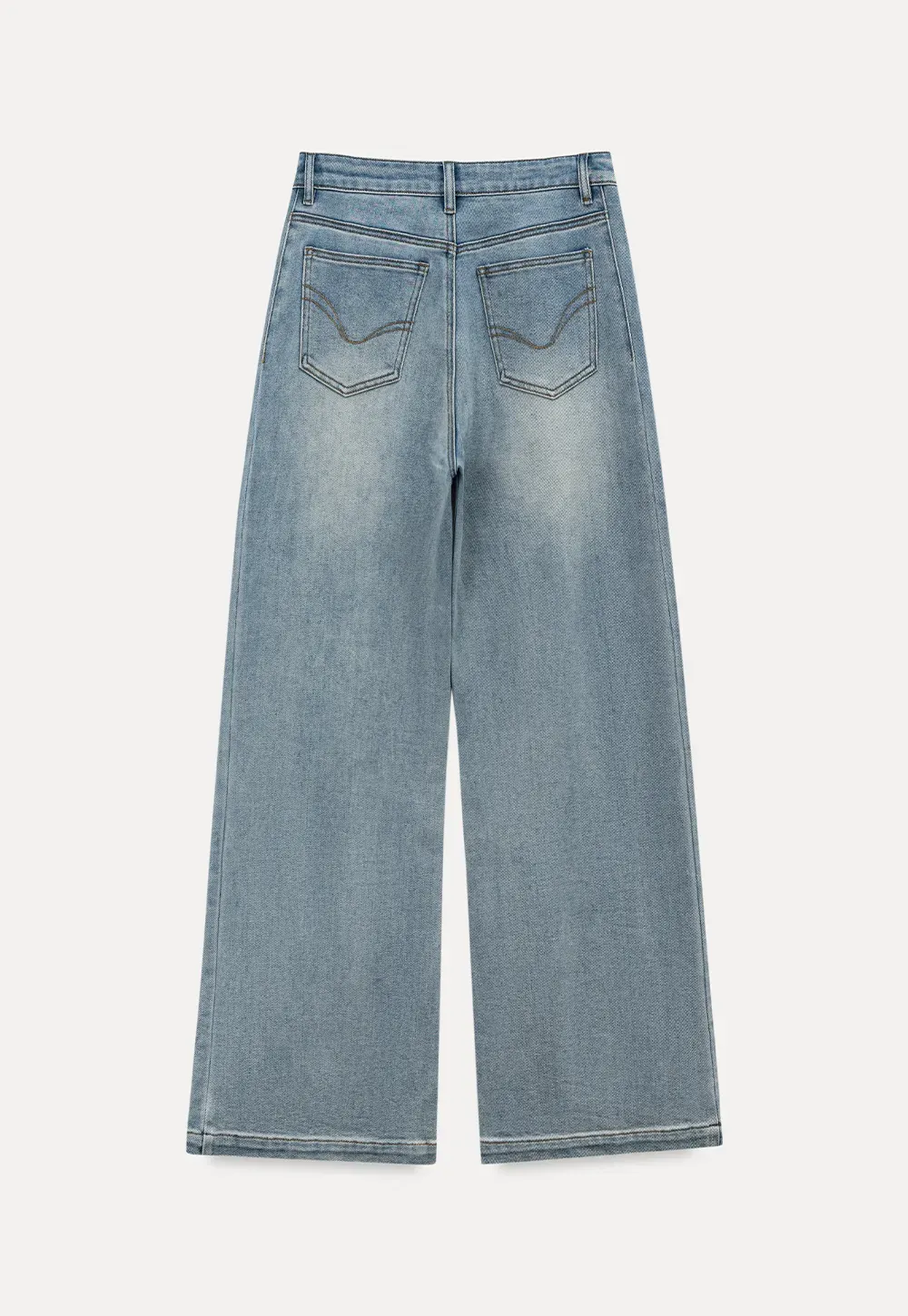 Wide leg flared denim jeans with front pockets