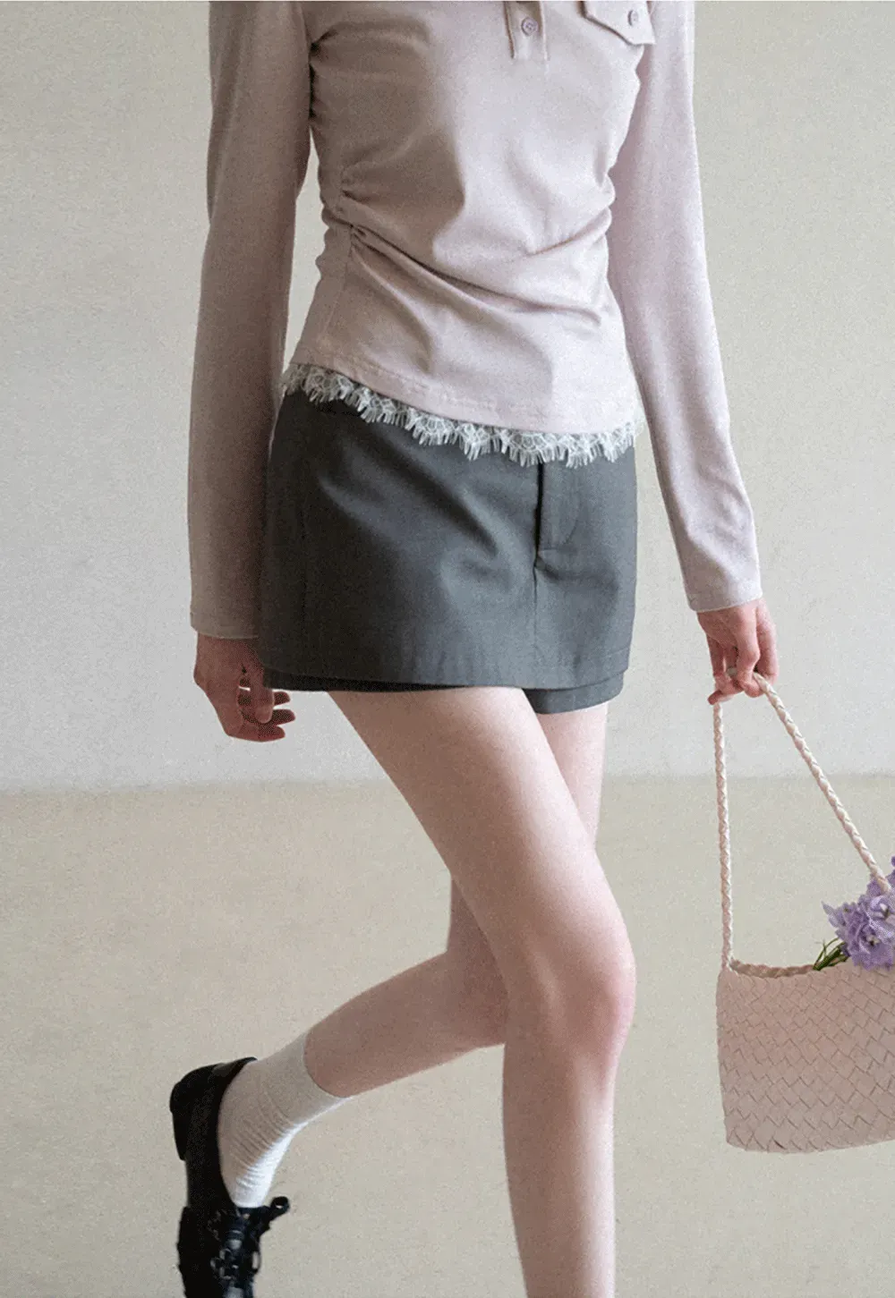 High waist tailored shorts with lace trim