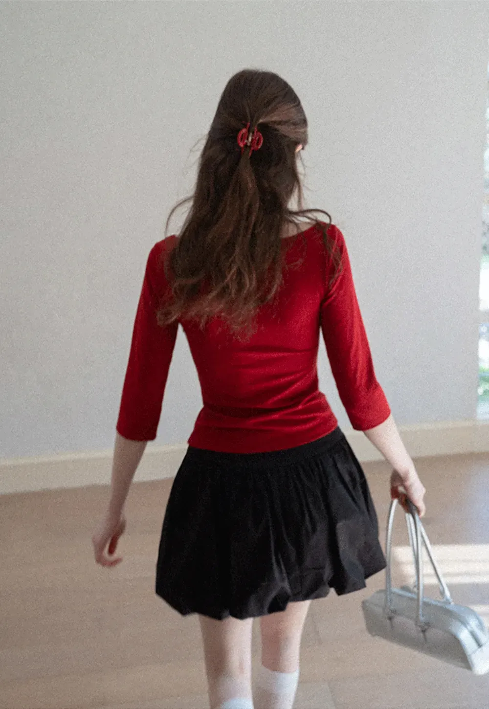 Pleated A-line Skirt with Elastic Waistband