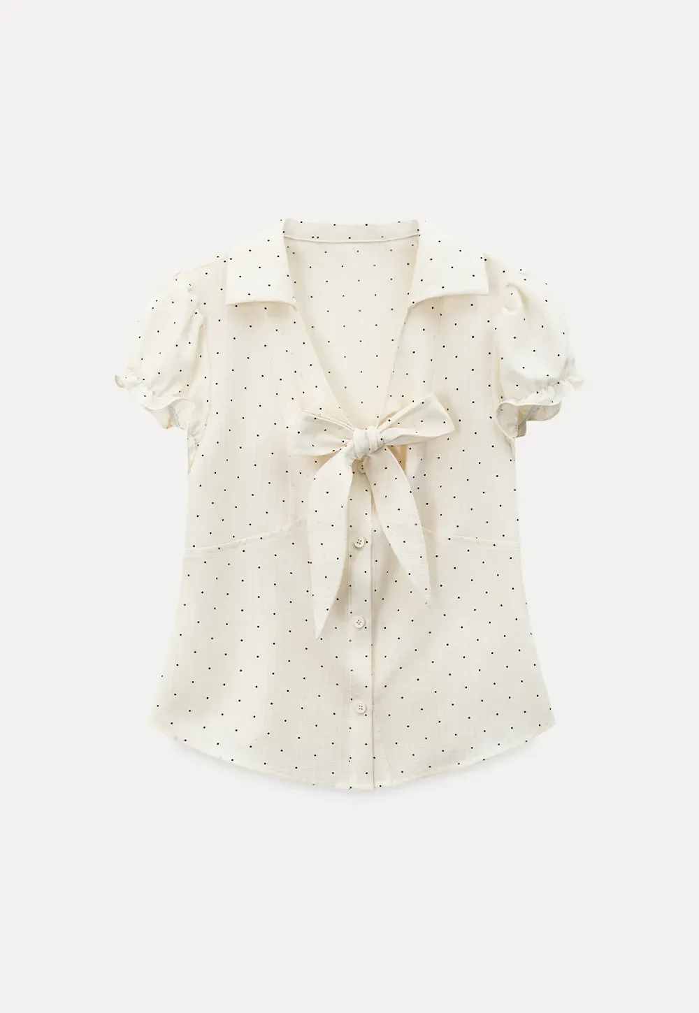Short Sleeve Shirt with Bow Detail and Polka Dots
