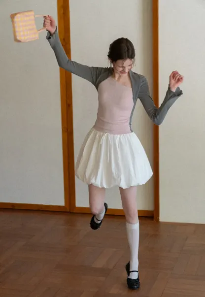 Polka dot long sleeve top with square neckline