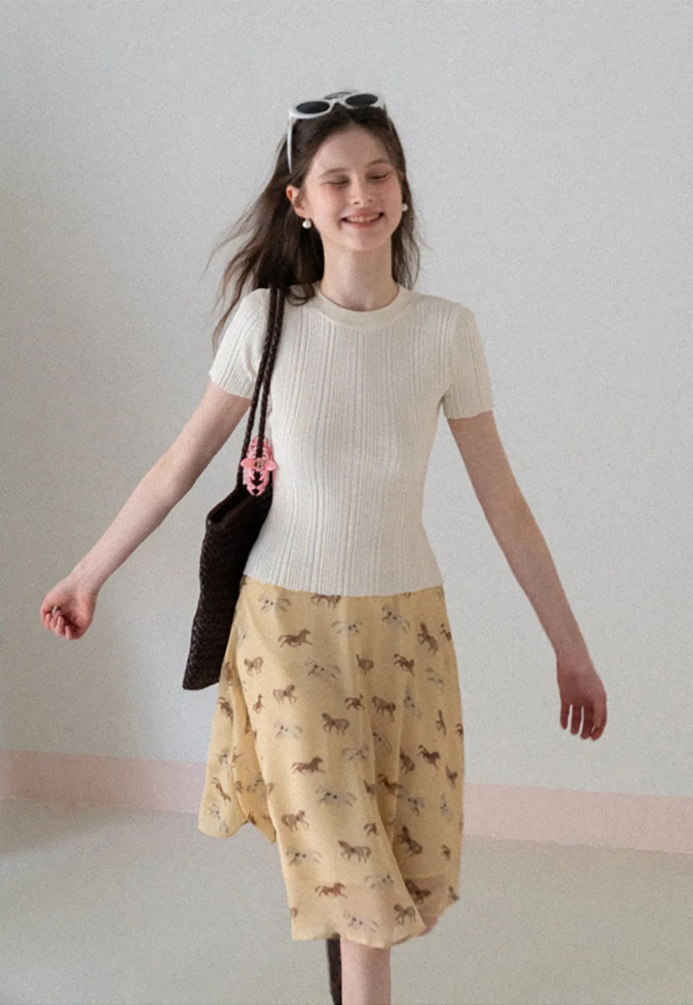 Horse Print Flared Midi Skirt