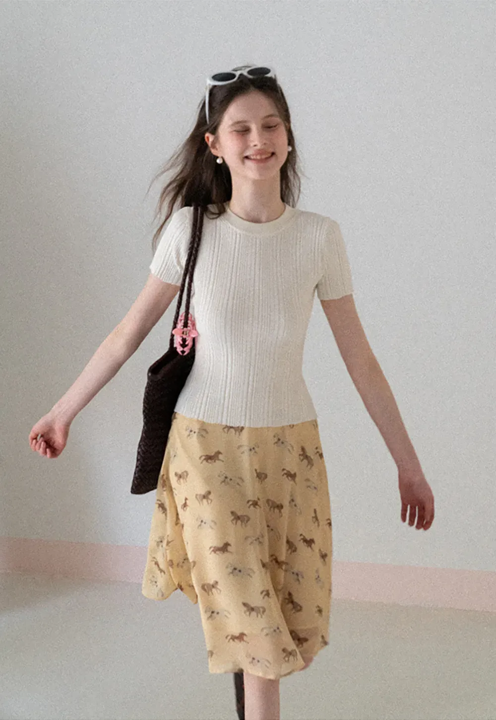 Horse Print Flared Midi Skirt