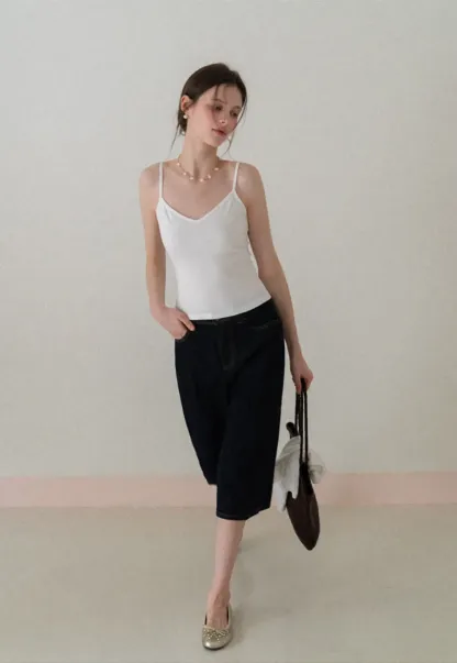 V neck thin strap fitted tank top