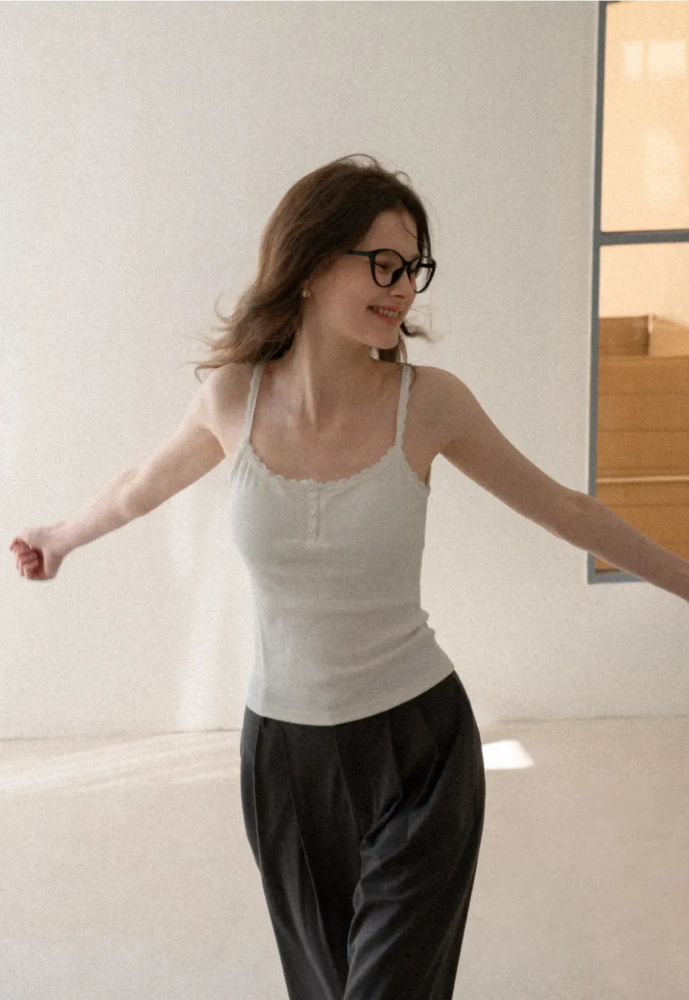 Lace Trim Button Front Tank Top