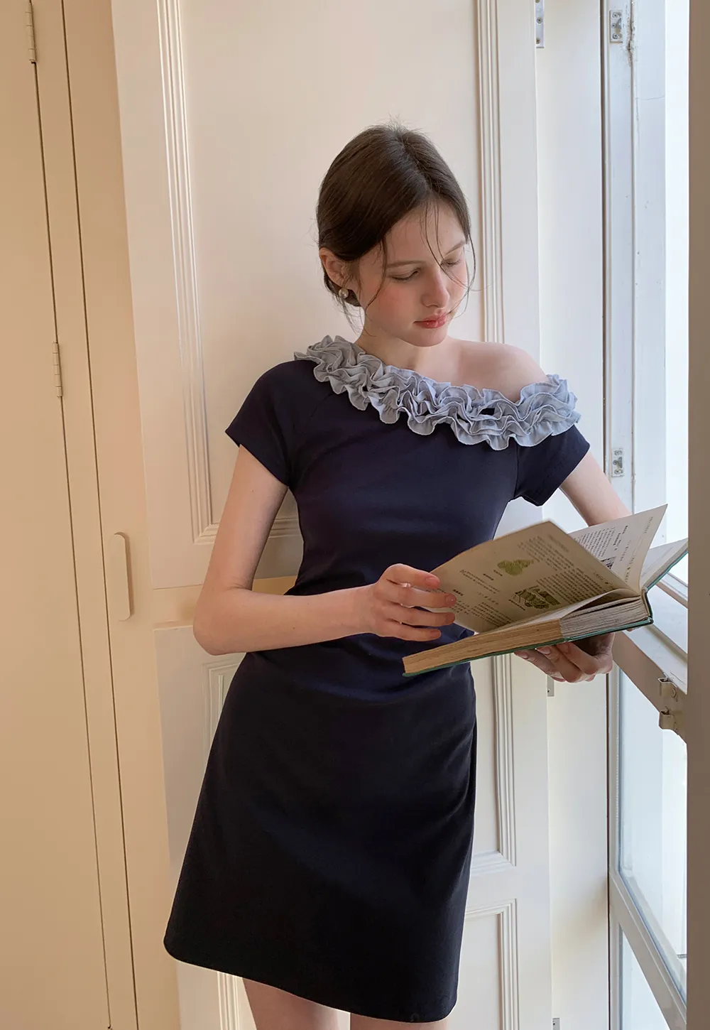 Short Sleeve Dress with Ruffled Off Shoulder Detail