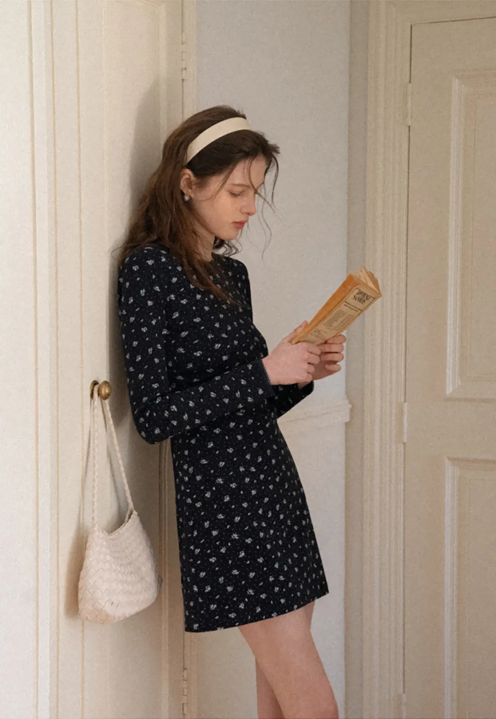 Long Sleeve Floral Print Dress with Cross Neck Detail