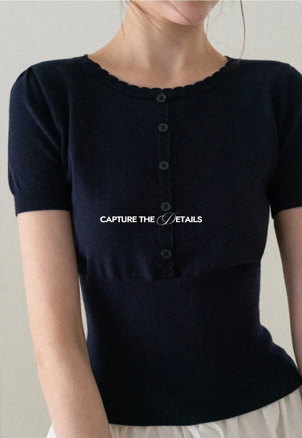 Short Sleeve Knit Top with Lace Trim and Button Placket