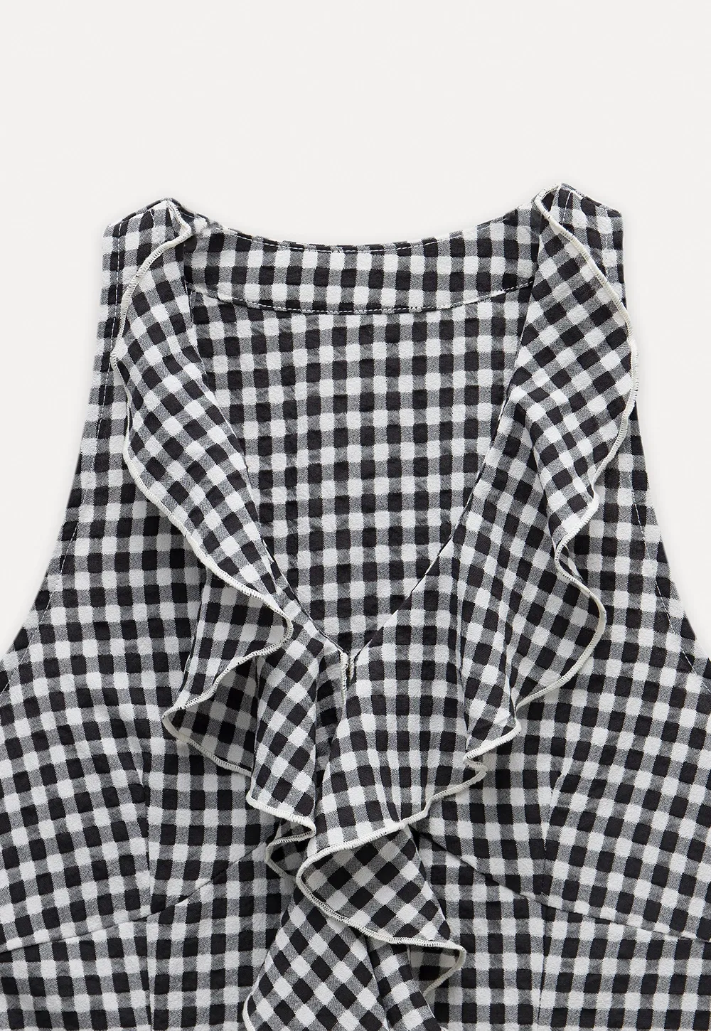 Ruffled Gingham Check Sleeveless Top