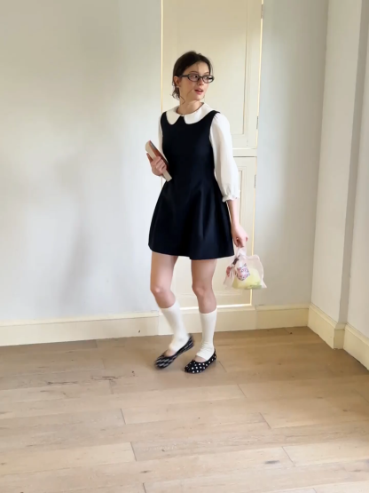 Peter Pan Collar Puff Sleeve Layered Dress