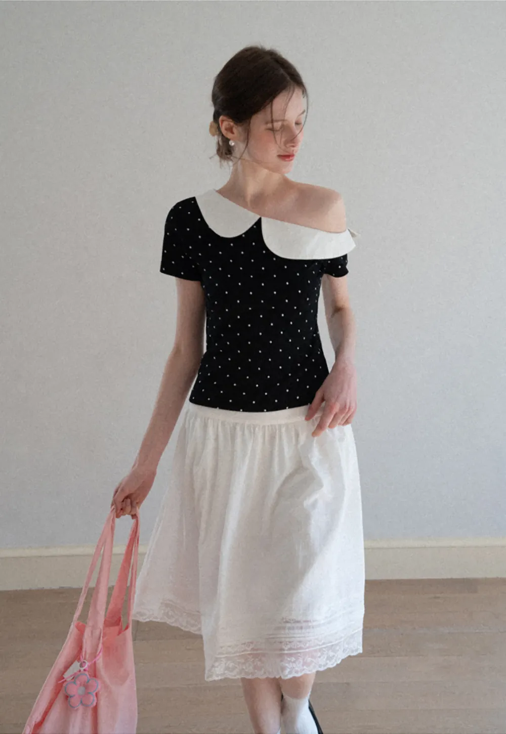 Lace Trimmed Pleated Midi Skirt