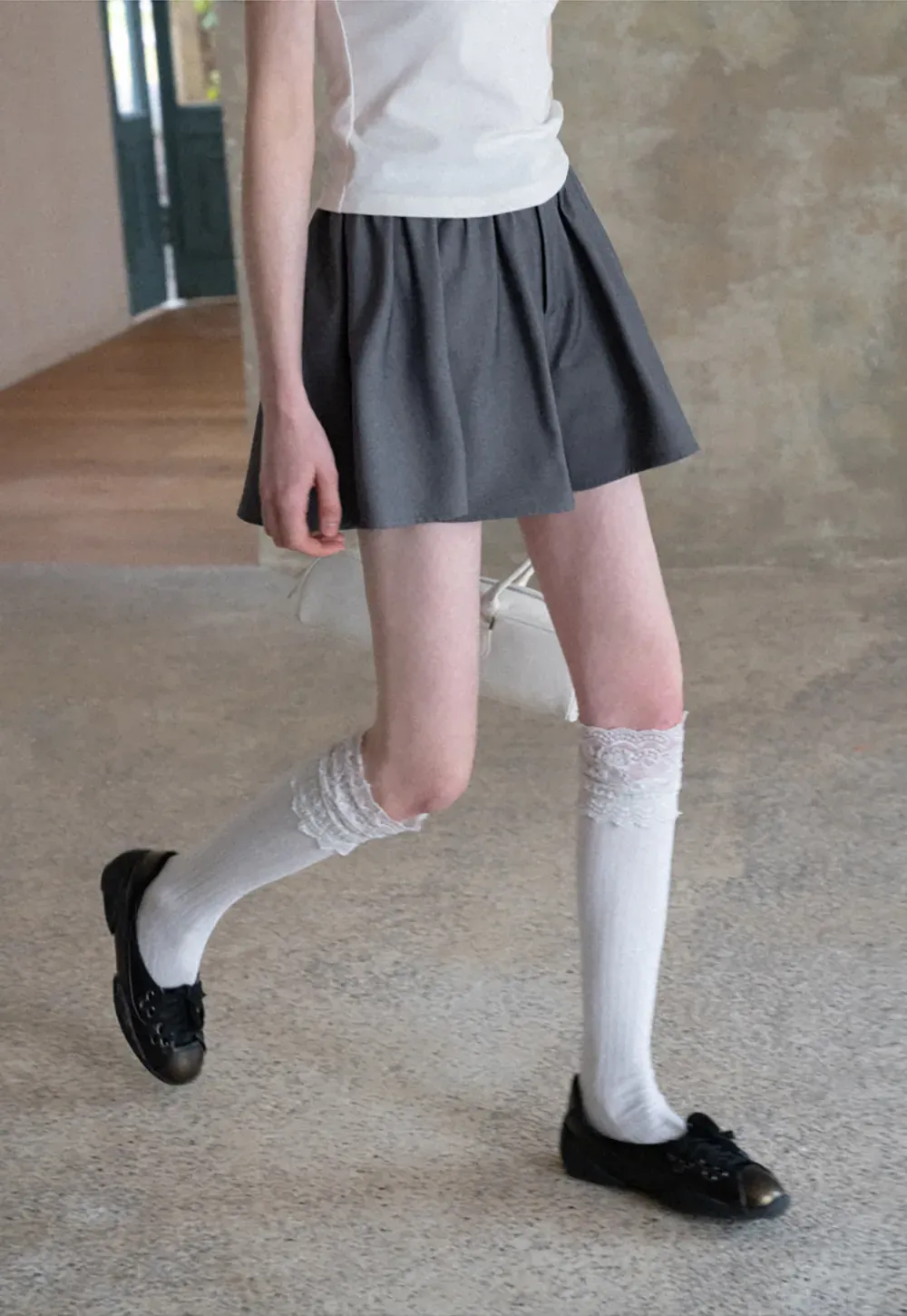 Pleated A-line Mini Skirt with Waistband