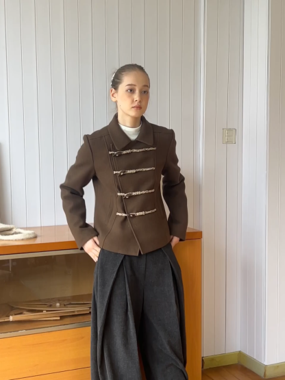 Women Wool-Blend Coat with Toggle Closure