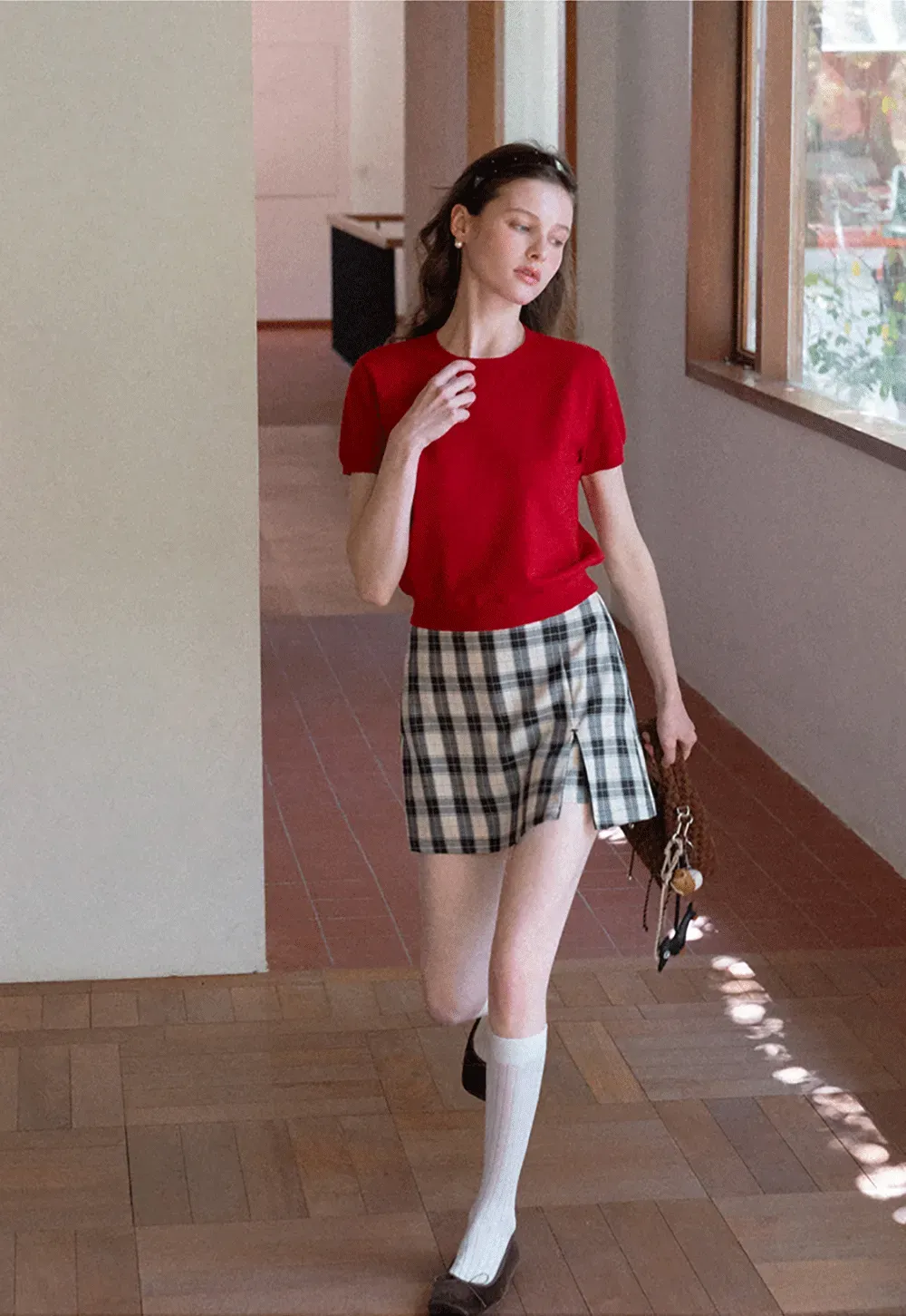 Woolen knit sweater with horse and bow motifs