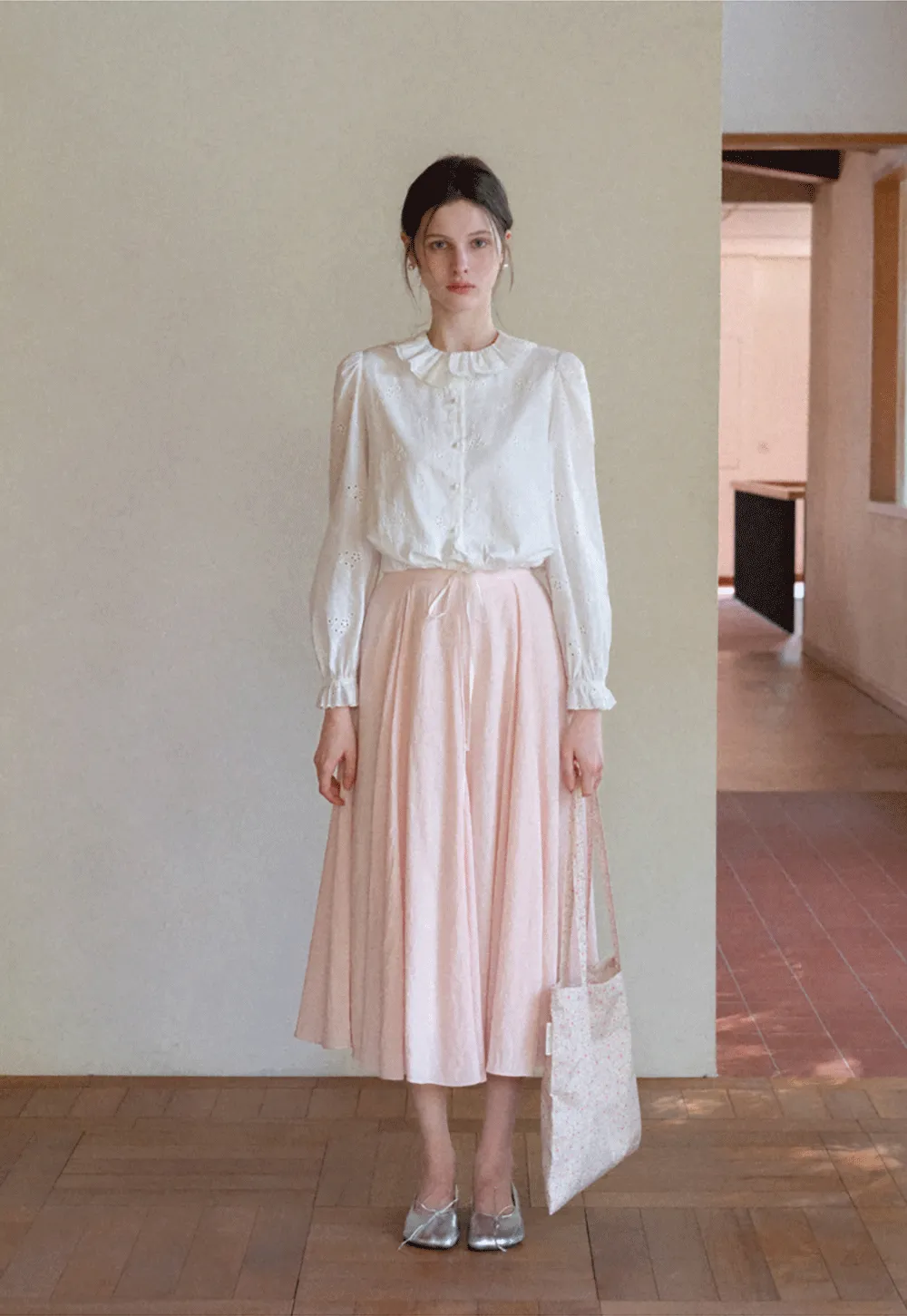 Flowy Pleated Midi Skirt with Drawstring Waist