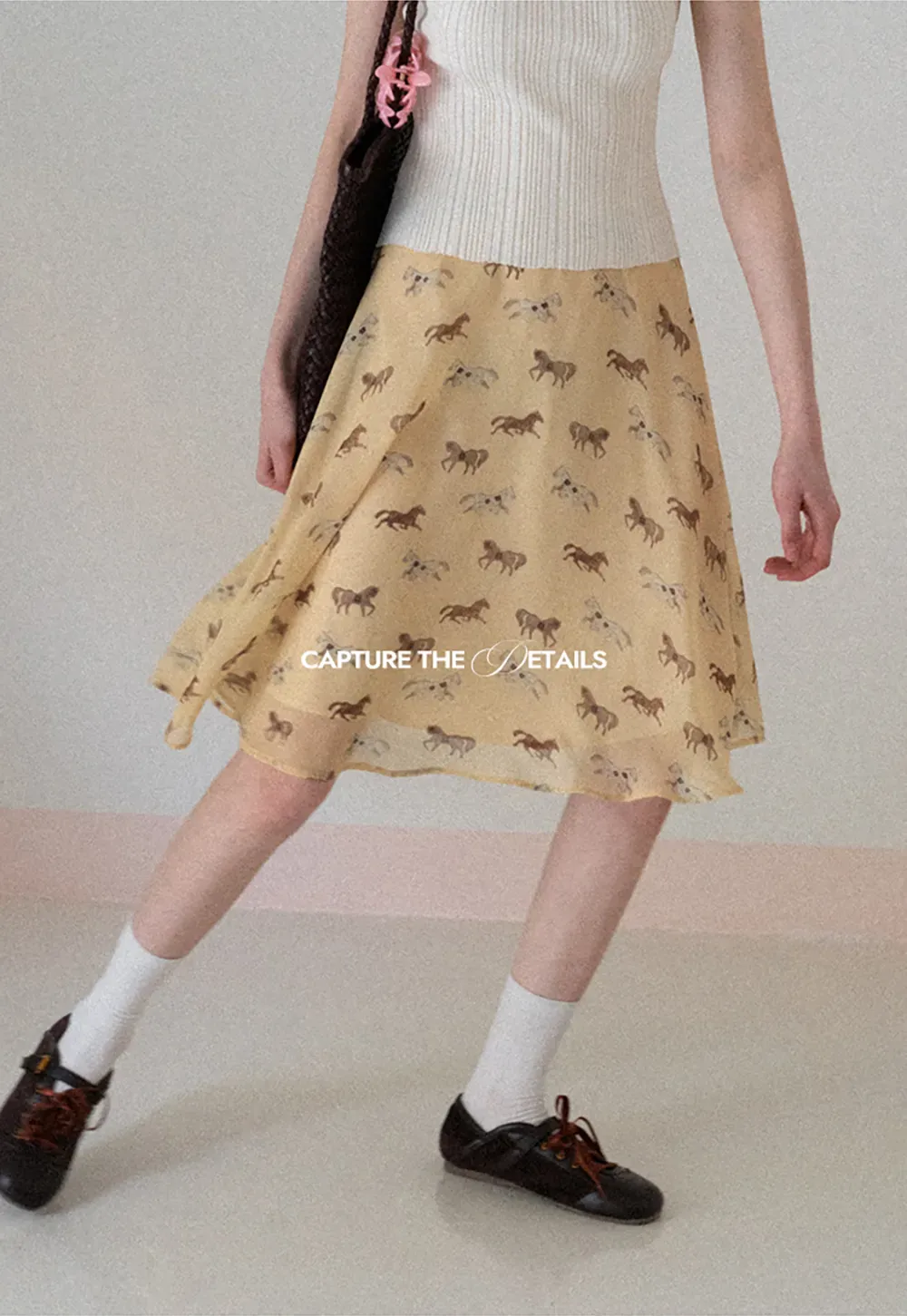 Horse Print Flared Midi Skirt