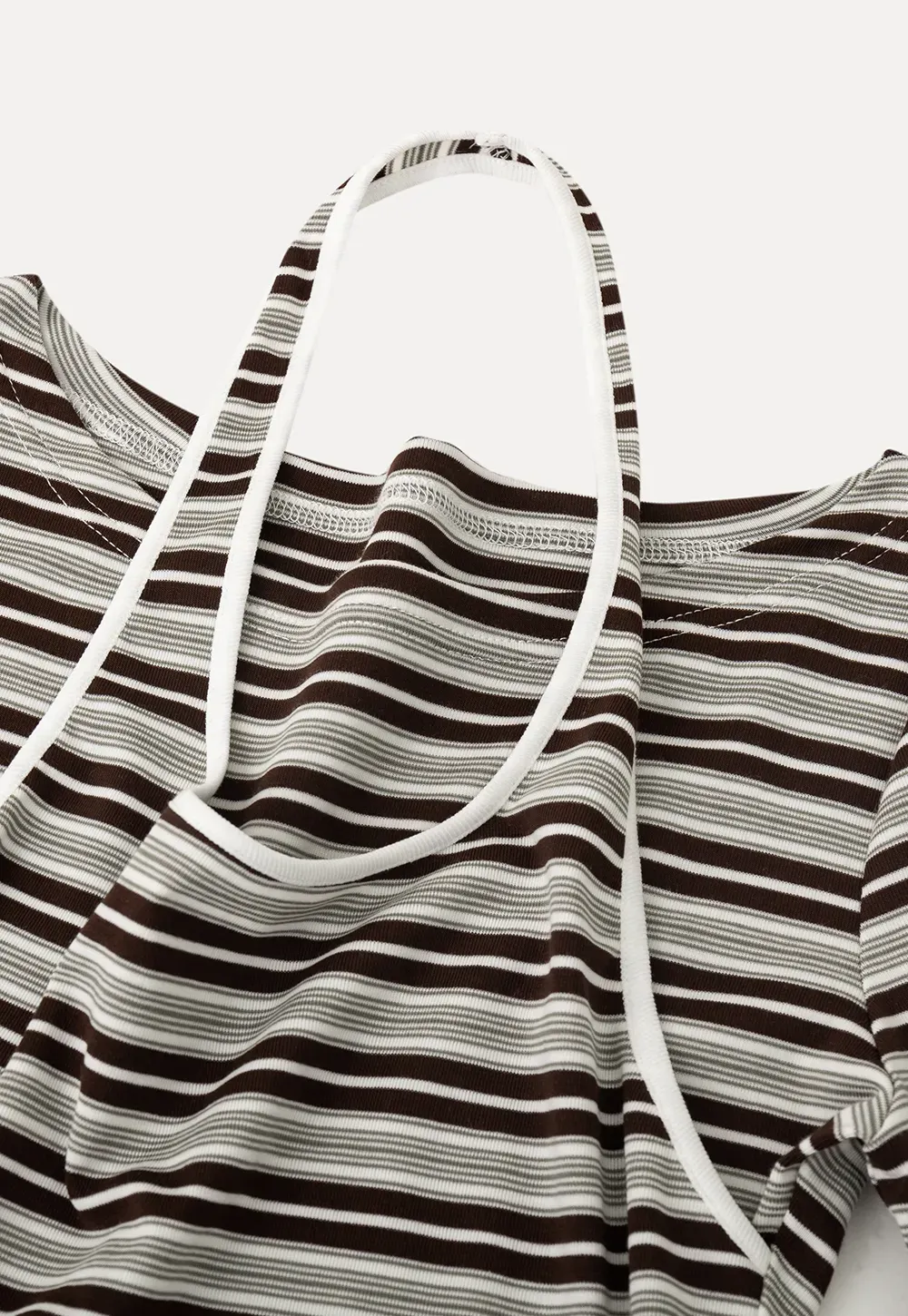 Long sleeve striped top with halter neck detail