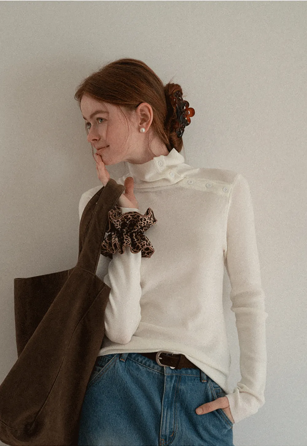 Turtleneck Sweater Long Sleeve Knitwear Women's Fitted Top