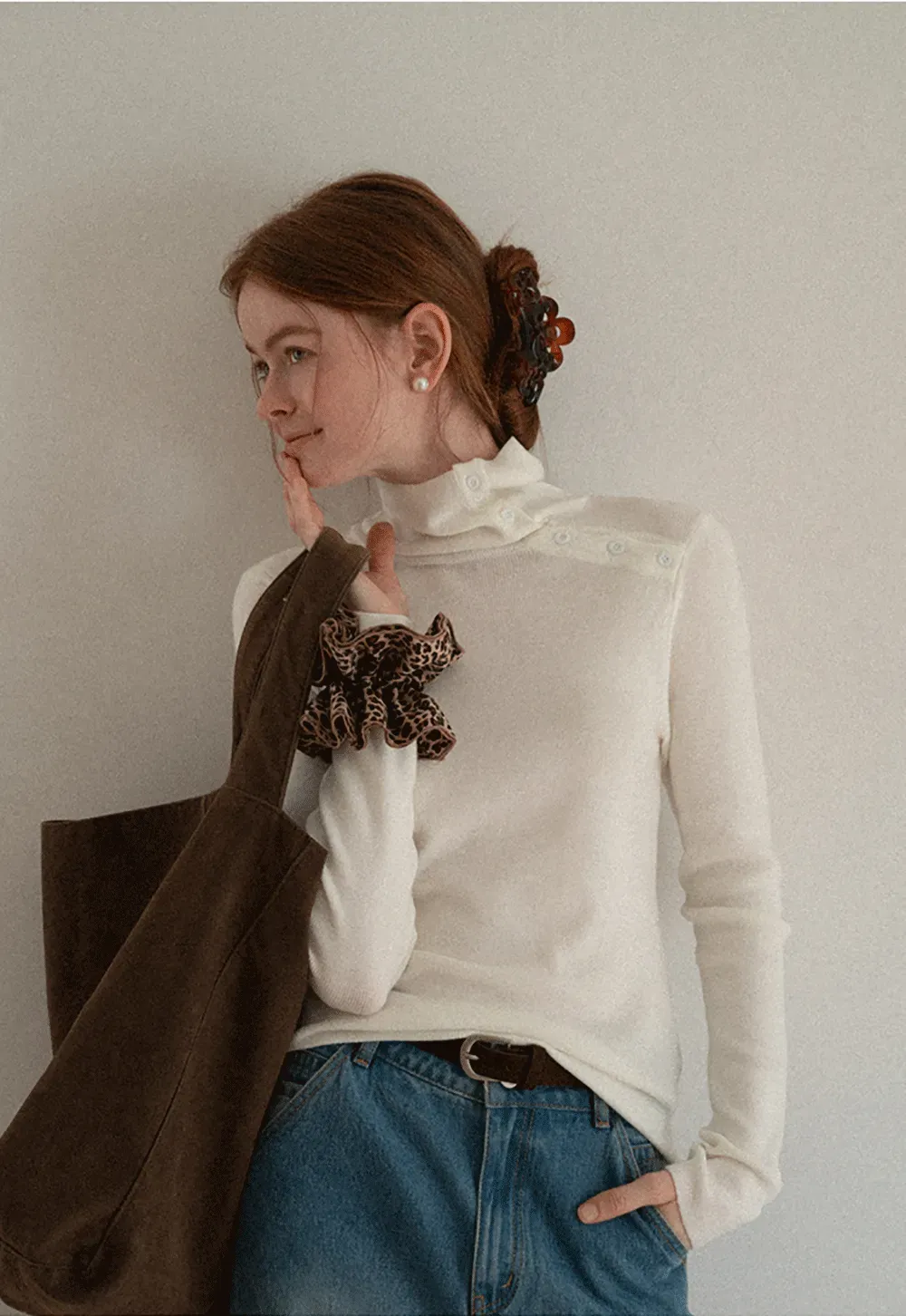 Turtleneck Sweater Long Sleeve Knitwear Women's Fitted Top