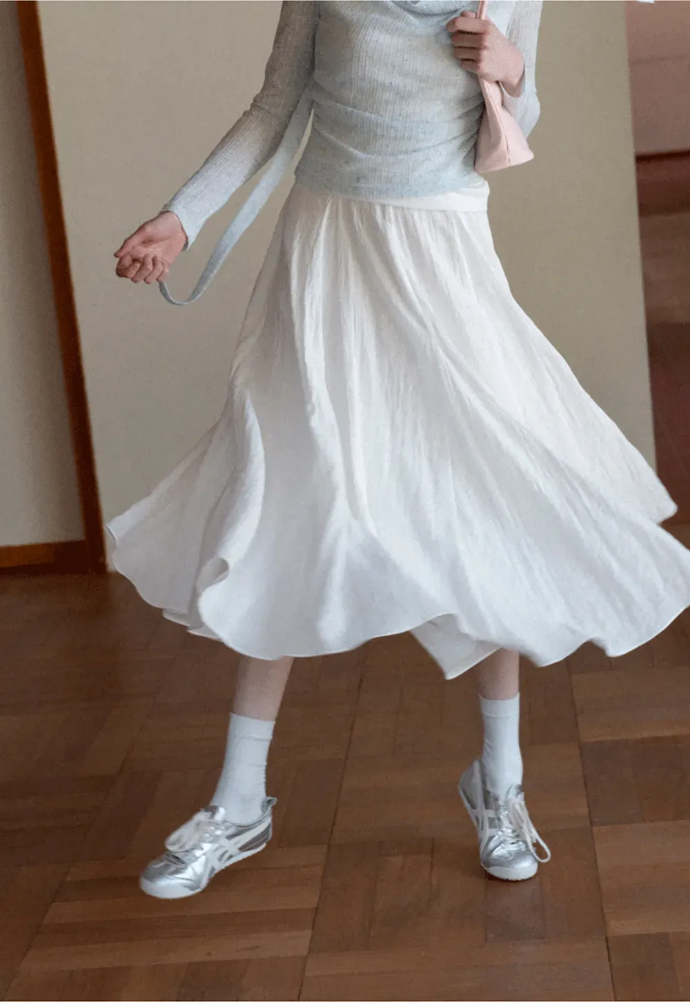 Flowy Pleated Midi Skirt with Drawstring Waist