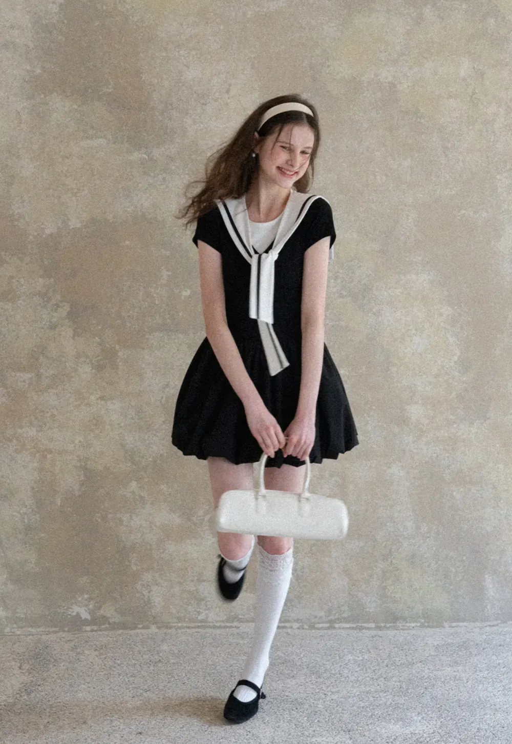 Sailor Collar Short Sleeve Flared Dress