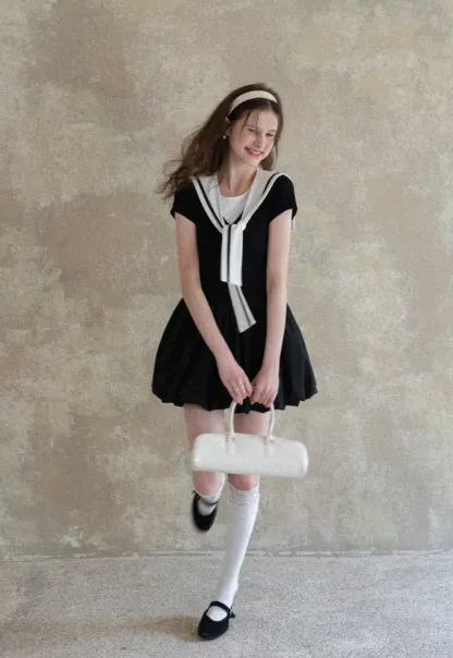 Sailor Collar Short Sleeve Flared Dress