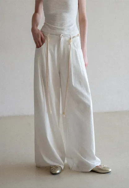 Casual Pants with Wide Legs and Pleats