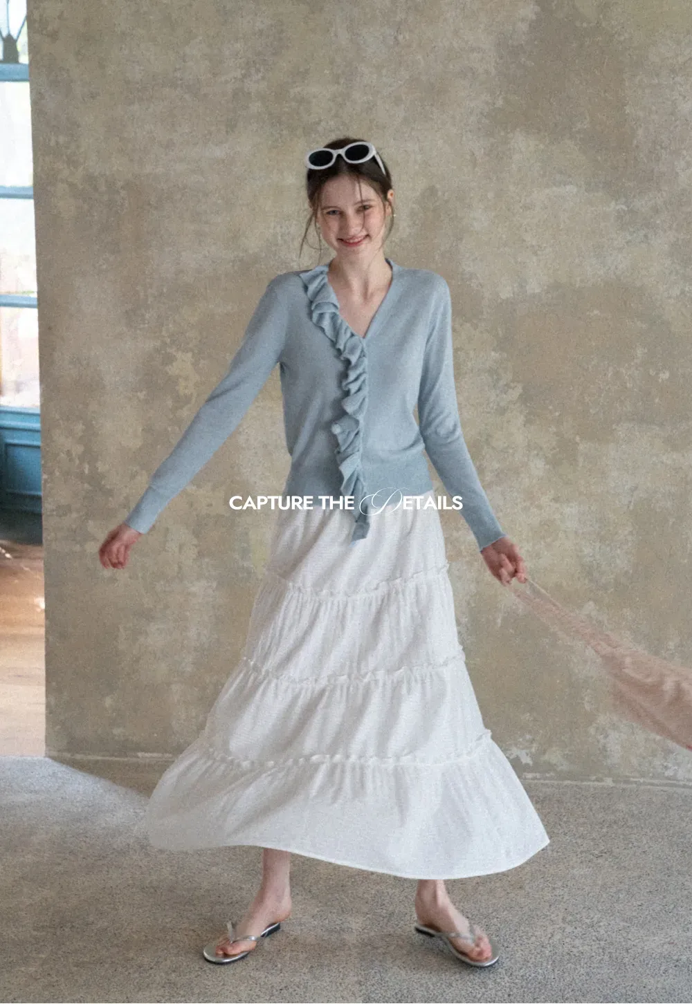 Lightweight Long Sleeve Knit Sweater with Ruffled Trim