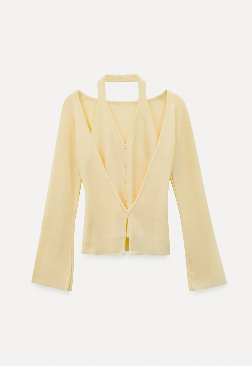 V neck long sleeve knit cardigan with open shoulders