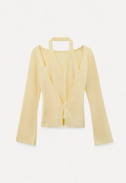 V neck long sleeve knit cardigan with open shoulders