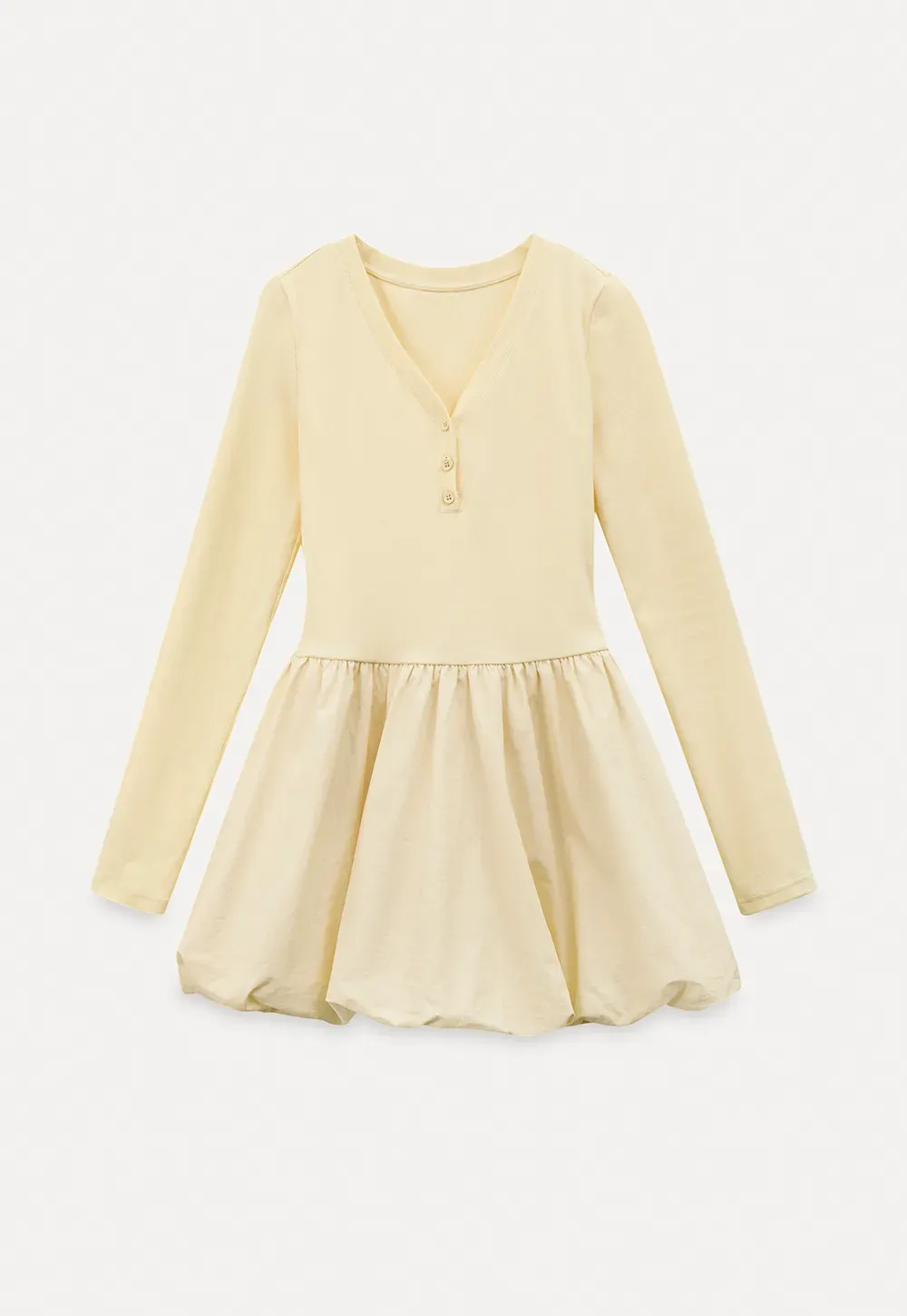 V neck long sleeve dress with flared skirt