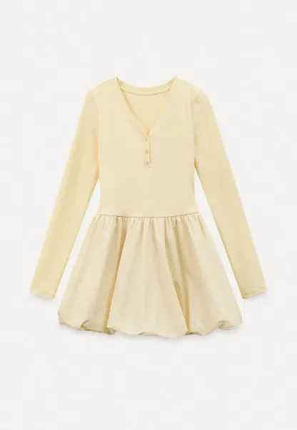 V neck long sleeve dress with flared skirt