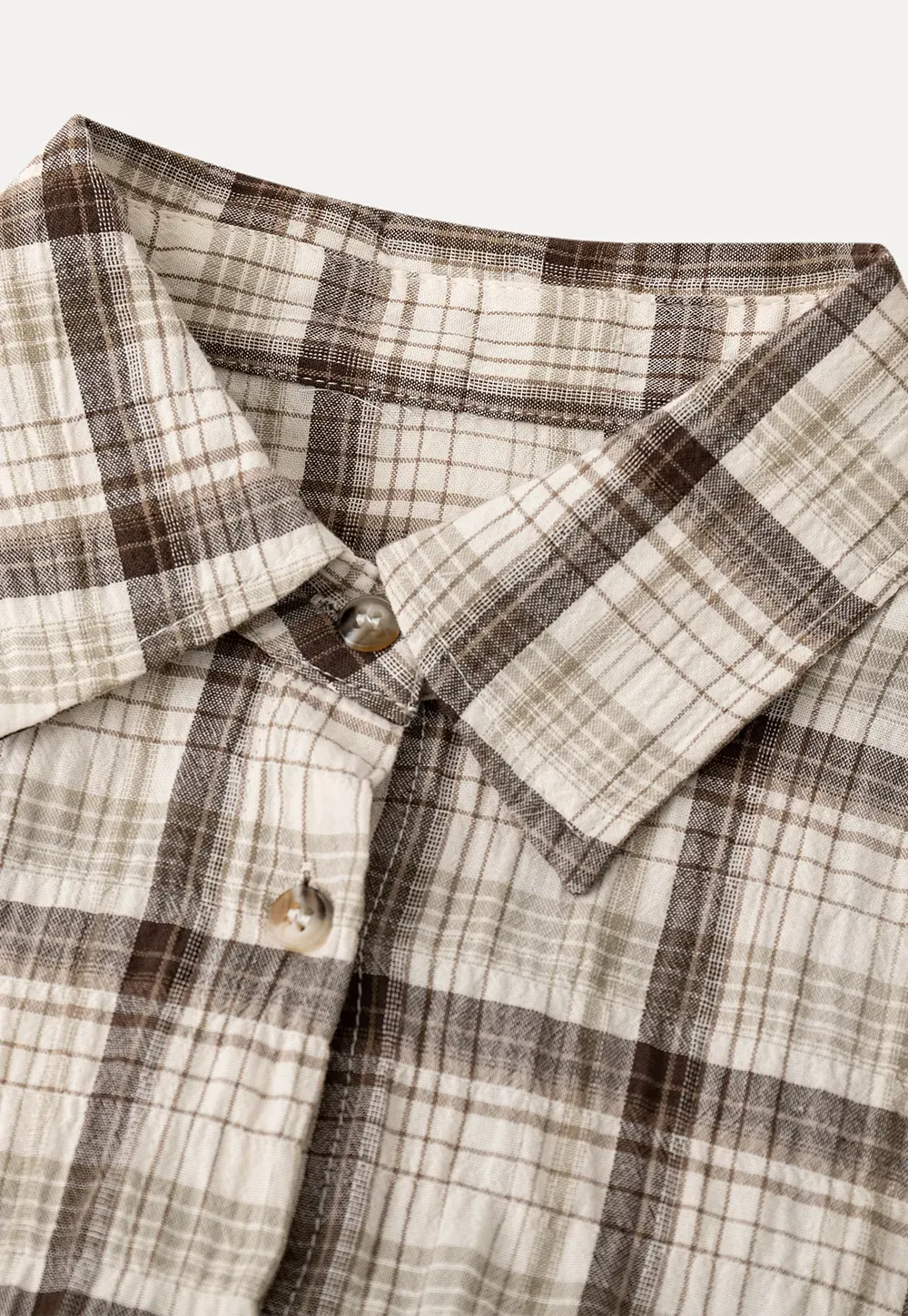 Plaid Shirt with Rolled Sleeves and Button Front