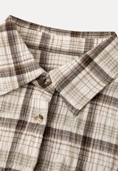 Plaid Shirt with Rolled Sleeves and Button Front