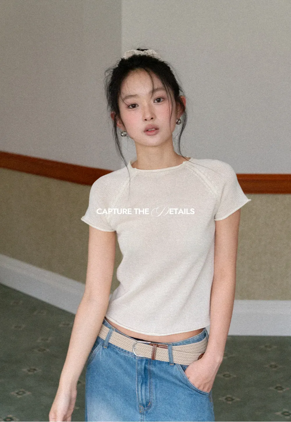 Short Sleeve Ribbed Knit Top with Raglan Sleeves