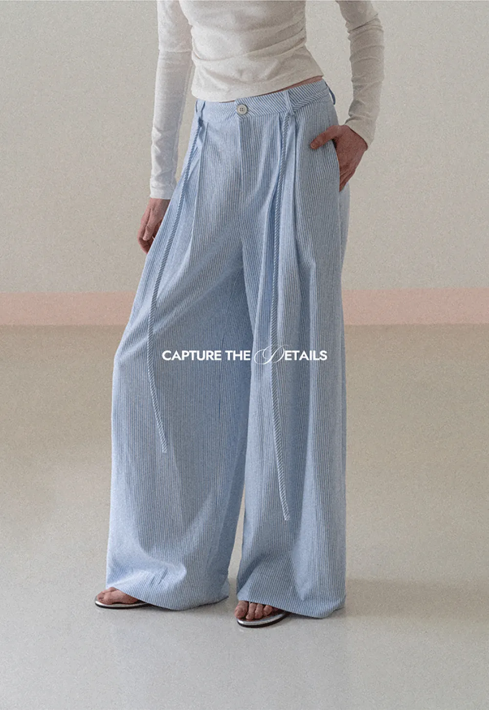 Wide Leg Pleated Casual Pants with Drawstring Waist